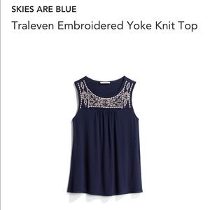 Skies Are Blue: Traleven Embroidered Yolk Knit Top